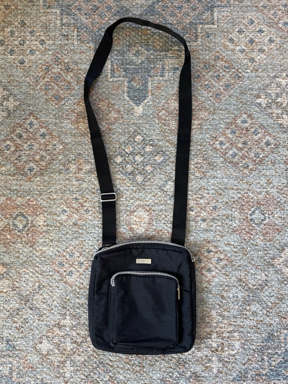 Baggallini Black Compact Crossbody Bag with Silver Zippers